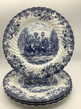 Four Johnson Bros Coaching Scenes 10” Dinner Plates
